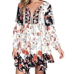 Patrons of Peace Floral Midi Dress - Cream and Red